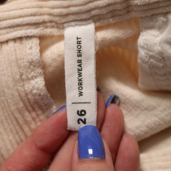 PacSun Workwear Corduroy Carpenter Utility Raw Hem Cream Shorts Women’s Size 26 - Picture 7 of 9